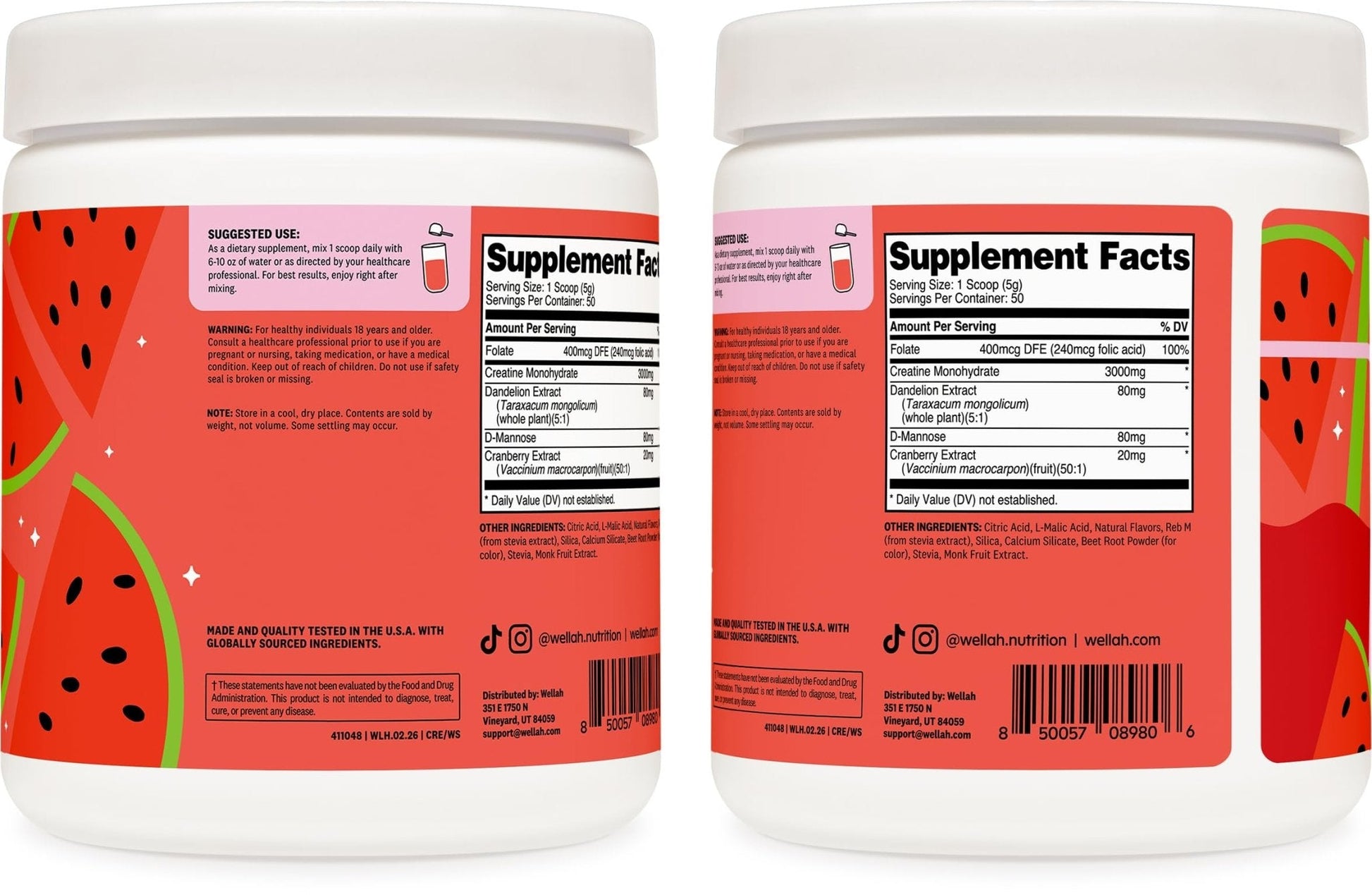 Wellah Creatine for Women - Creatine Monohydrate with Dandelion & Cranberry Extract (50 Servings, Strawberry Lemonade) | Creatine Monohydrate with Dandelion & Cranberry Extract - PrimeBioHealth - canada supplements