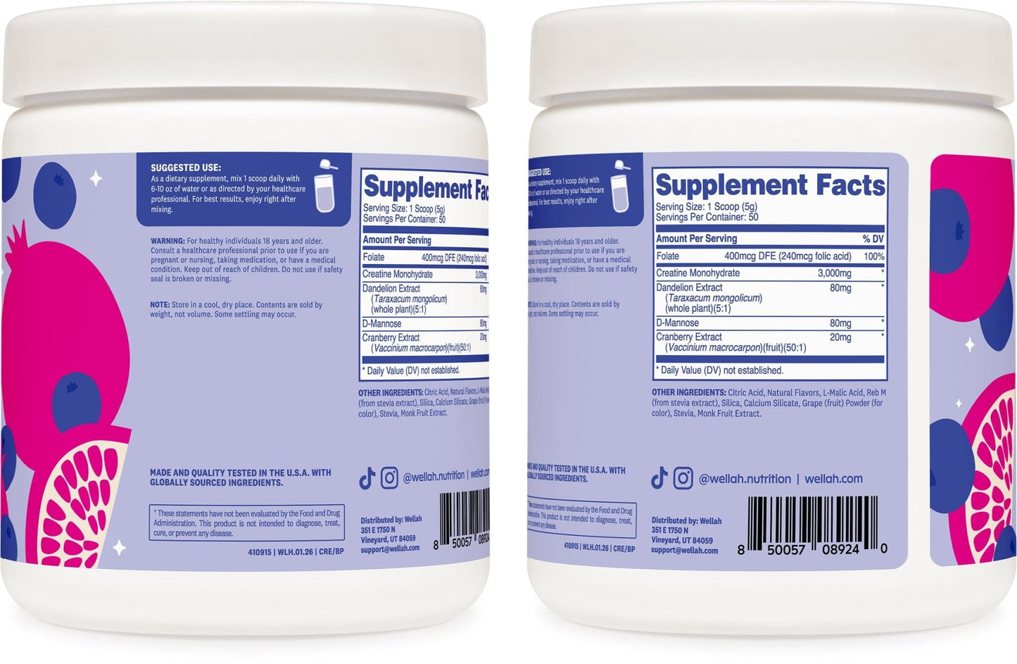 Wellah Creatine for Women - Creatine Monohydrate with Dandelion & Cranberry Extract (50 Servings, Strawberry Lemonade) | Creatine Monohydrate with Dandelion & Cranberry Extract - PrimeBioHealth - canada supplements