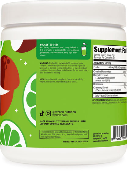 Wellah Creatine for Women - Creatine Monohydrate with Dandelion & Cranberry Extract (50 Servings, Strawberry Lemonade) | Creatine Monohydrate with Dandelion & Cranberry Extract - PrimeBioHealth - canada supplements