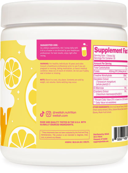 Wellah Creatine for Women - Creatine Monohydrate with Dandelion & Cranberry Extract (50 Servings, Strawberry Lemonade) | Creatine Monohydrate with Dandelion & Cranberry Extract - PrimeBioHealth - canada supplements