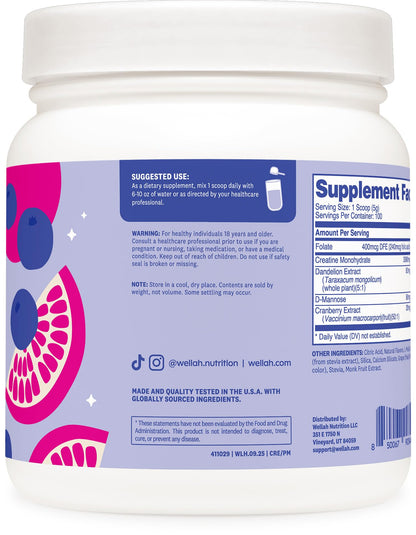 Wellah Creatine for Women - Creatine Monohydrate with Dandelion & Cranberry Extract (50 Servings, Strawberry Lemonade) | Creatine Monohydrate with Dandelion & Cranberry Extract - PrimeBioHealth - canada supplements