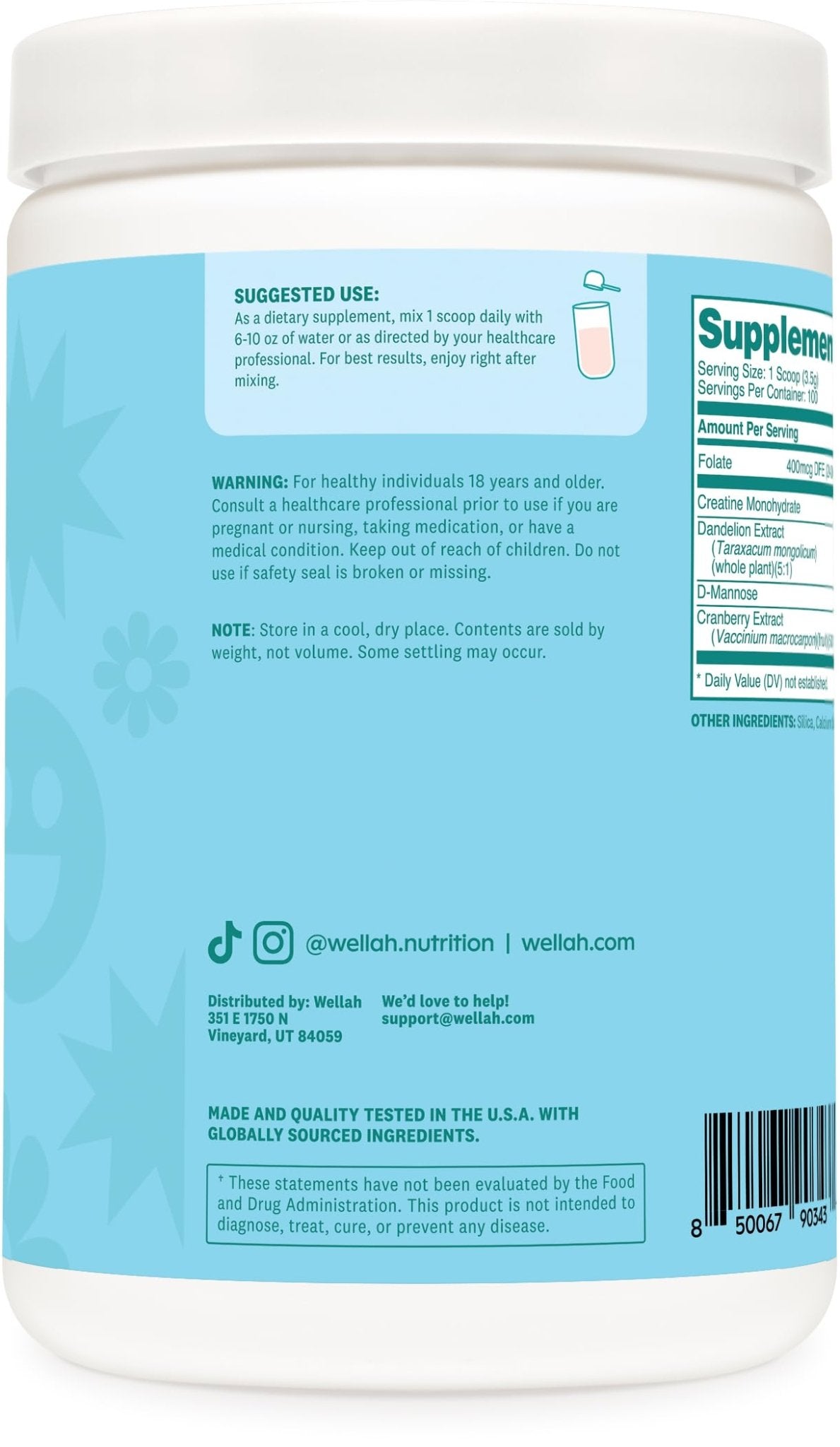 Wellah Creatine for Women - Creatine Monohydrate with Dandelion & Cranberry Extract (50 Servings, Strawberry Lemonade) | Creatine Monohydrate with Dandelion & Cranberry Extract - PrimeBioHealth - canada supplements