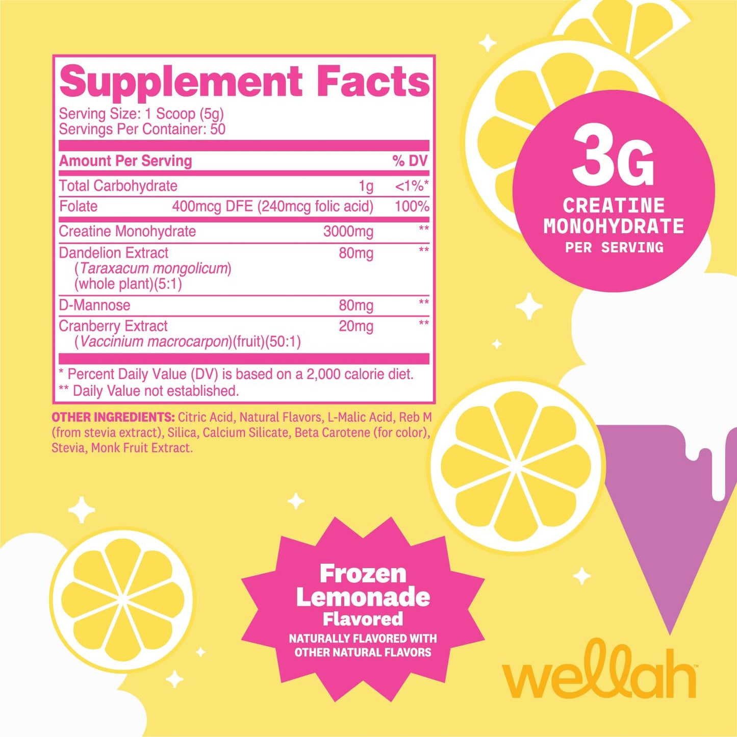 Wellah Creatine for Women - Creatine Monohydrate with Dandelion & Cranberry Extract (50 Servings, Strawberry Lemonade) | Creatine Monohydrate with Dandelion & Cranberry Extract - PrimeBioHealth - canada supplements