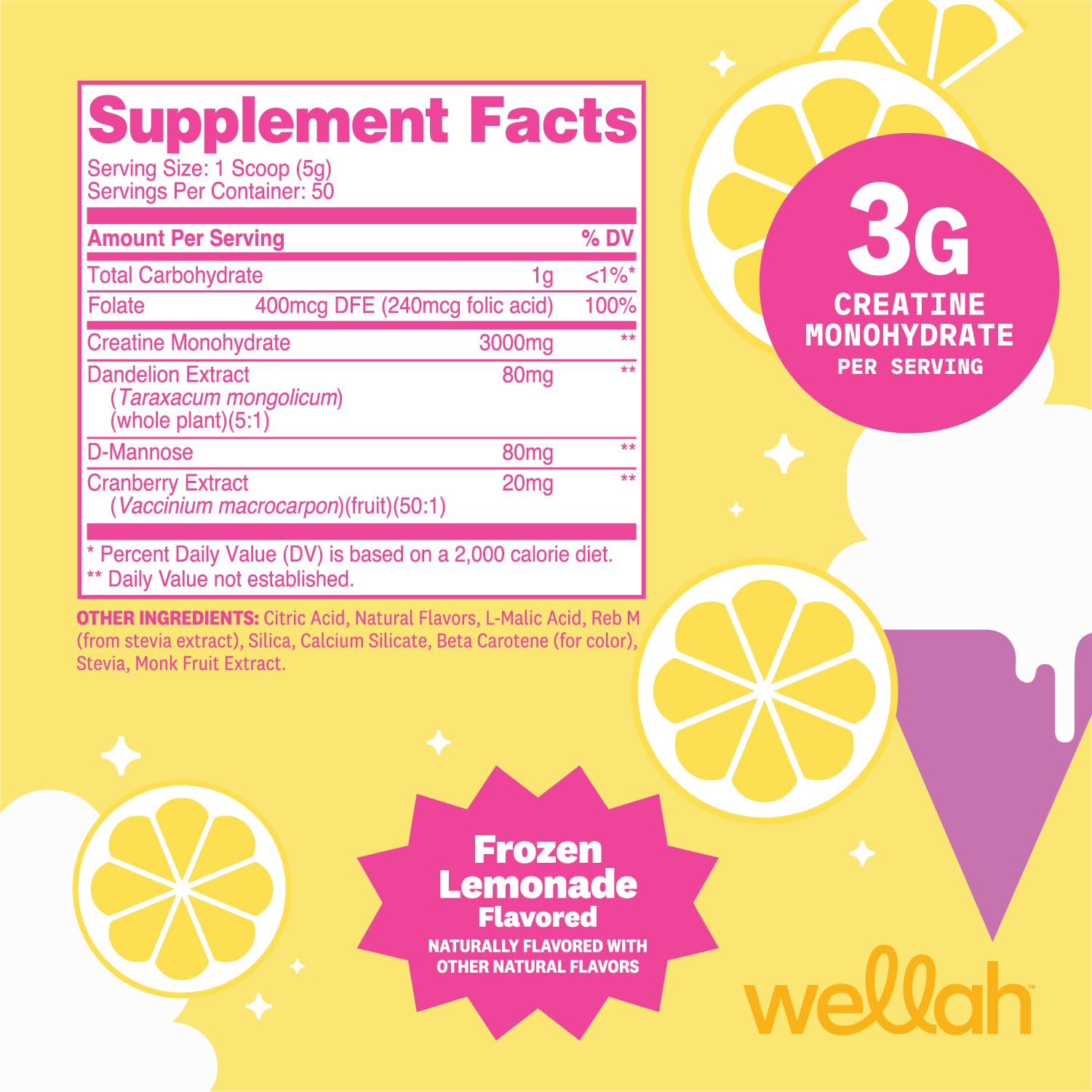 Wellah Creatine for Women - Creatine Monohydrate with Dandelion & Cranberry Extract (50 Servings, Strawberry Lemonade) | Creatine Monohydrate with Dandelion & Cranberry Extract - PrimeBioHealth - canada supplements