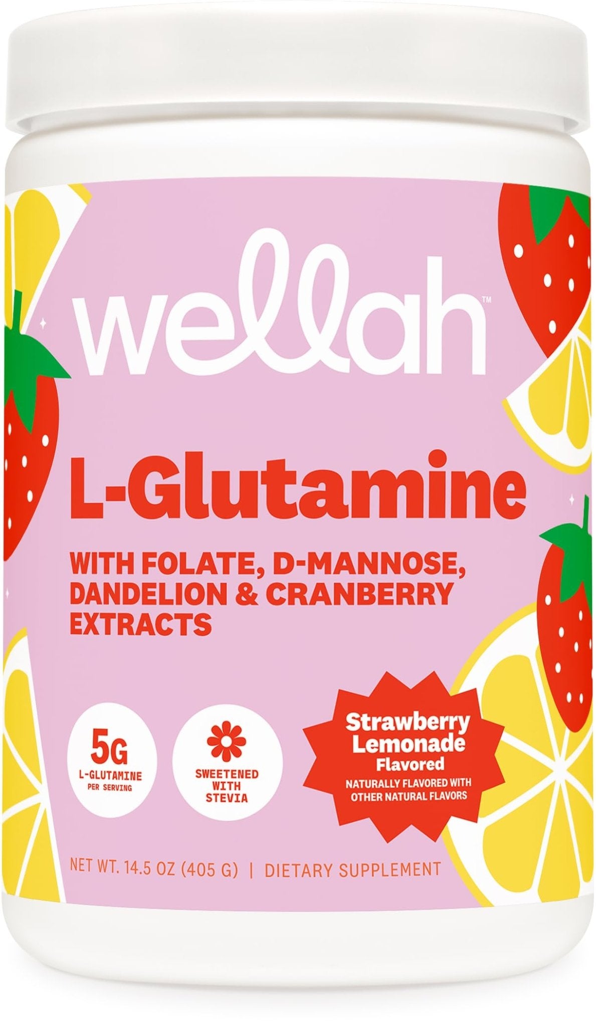 Wellah L-Glutamine Strawberry Lemonade Flavored (50 Servings) - 5g L-Glutamine Per Serving, Sweetened with Stevia - PrimeBioHealth - canada supplements