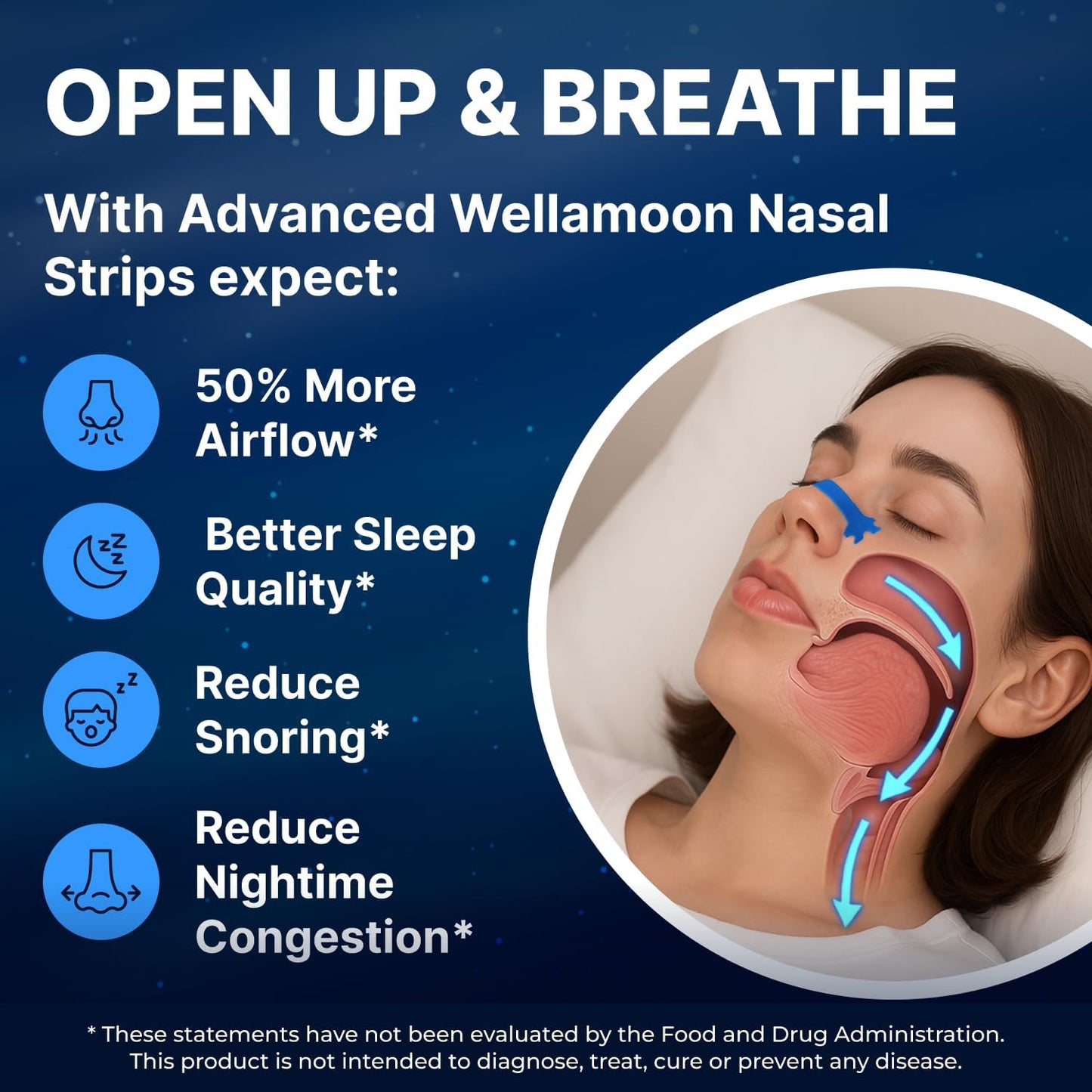 Wellamoon Nose Strips for Breathing (30 Ct) - Breathe Easy & Right Nasal Strips for Snoring & Sleeping - Oil & Sweat Proof Adhesive Snoring Solution- Improves Oxygen Intake, Sleep & Reduces Snoring - PrimeBioHealth - canada supplements