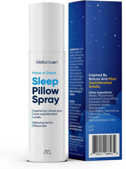 Wellamoon Sleep Spray - Calming Lavender Pillow Mist for Relaxation & Deep Sleep - Aromatherapy Bedding Spray Helps You Fall Asleep Faster - Soothing Bedtime Essential Oil Blend (50 ml.) - PrimeBioHealth - canada supplements