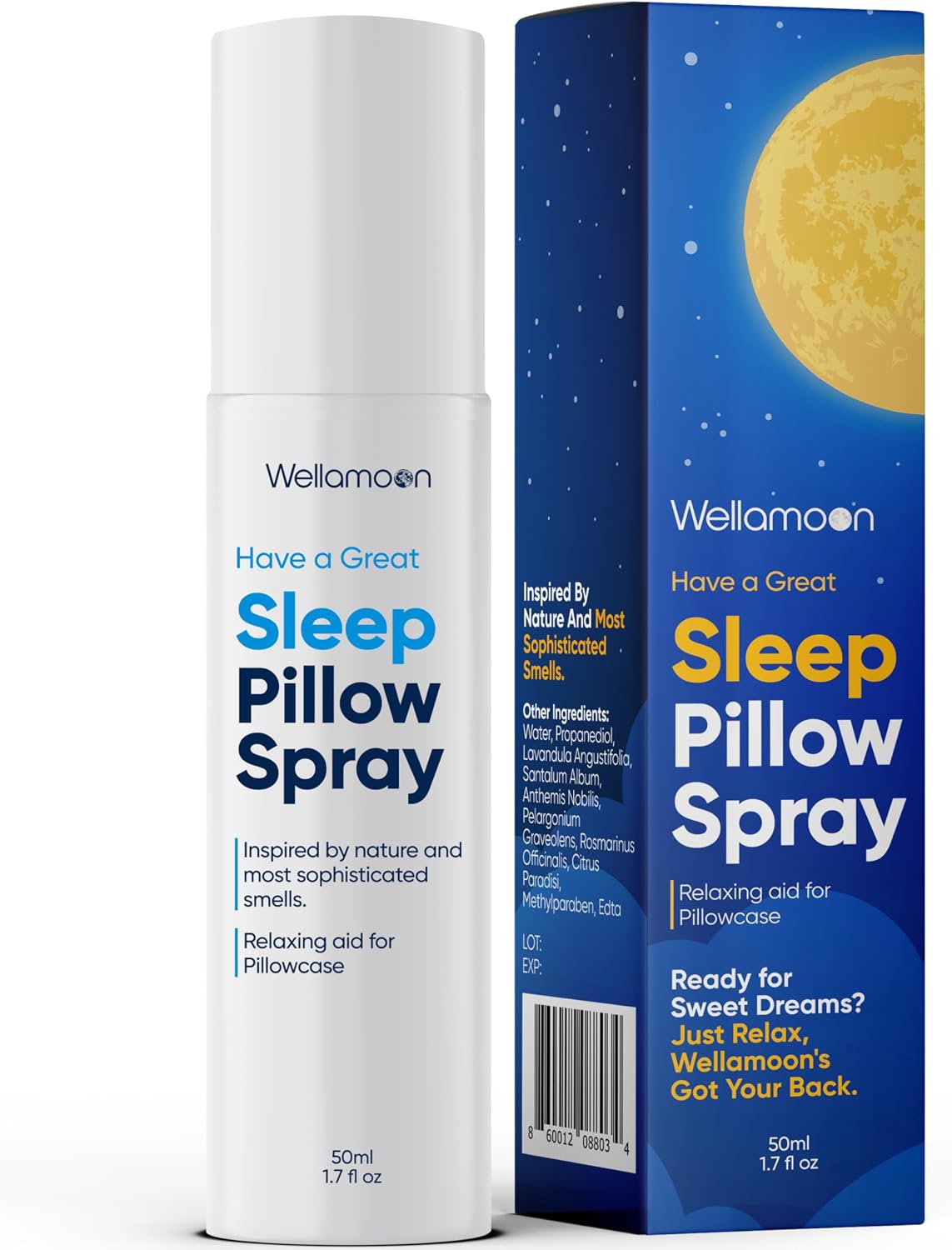 Wellamoon Sleep Spray - Calming Lavender Pillow Mist for Relaxation & Deep Sleep - Aromatherapy Bedding Spray Helps You Fall Asleep Faster - Soothing Bedtime Essential Oil Blend (50 ml.) - PrimeBioHealth - canada supplements