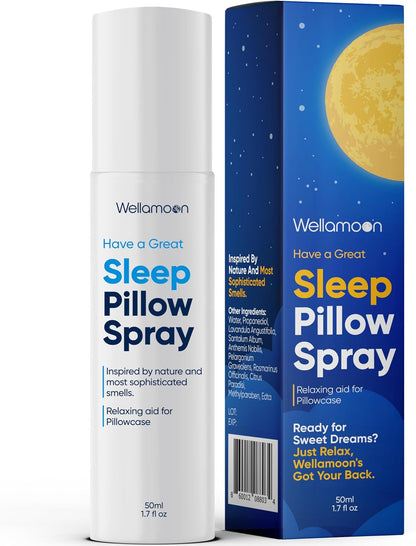 Wellamoon Sleep Spray - Calming Lavender Pillow Mist for Relaxation & Deep Sleep - Aromatherapy Bedding Spray Helps You Fall Asleep Faster - Soothing Bedtime Essential Oil Blend (50 ml.) - PrimeBioHealth - canada supplements