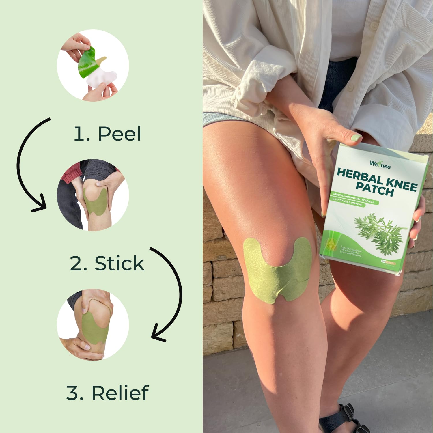 Wellnee Original Herbal Knee Patch - Wellknee Plaster for Knee Support & Muscle Pain - Maximum Strength for a Temporary Relief - Adhesive Heat Patches Made with Natural Herbs for Wellness (10 Pads (Pack of 1)) - PrimeBioHealth - canada supplements