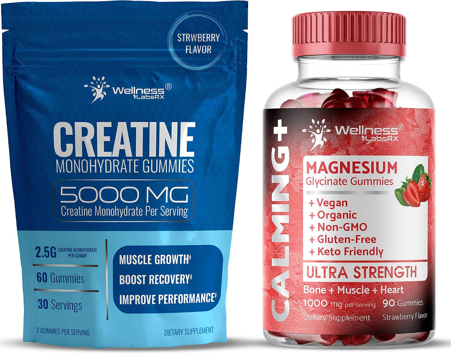 WELLNESS LABSRX Creatine Gummies 5000mg - Magnesium Glycinate Gummies 1000 mg | Bundle - PrimeBioHealth - canada supplements
