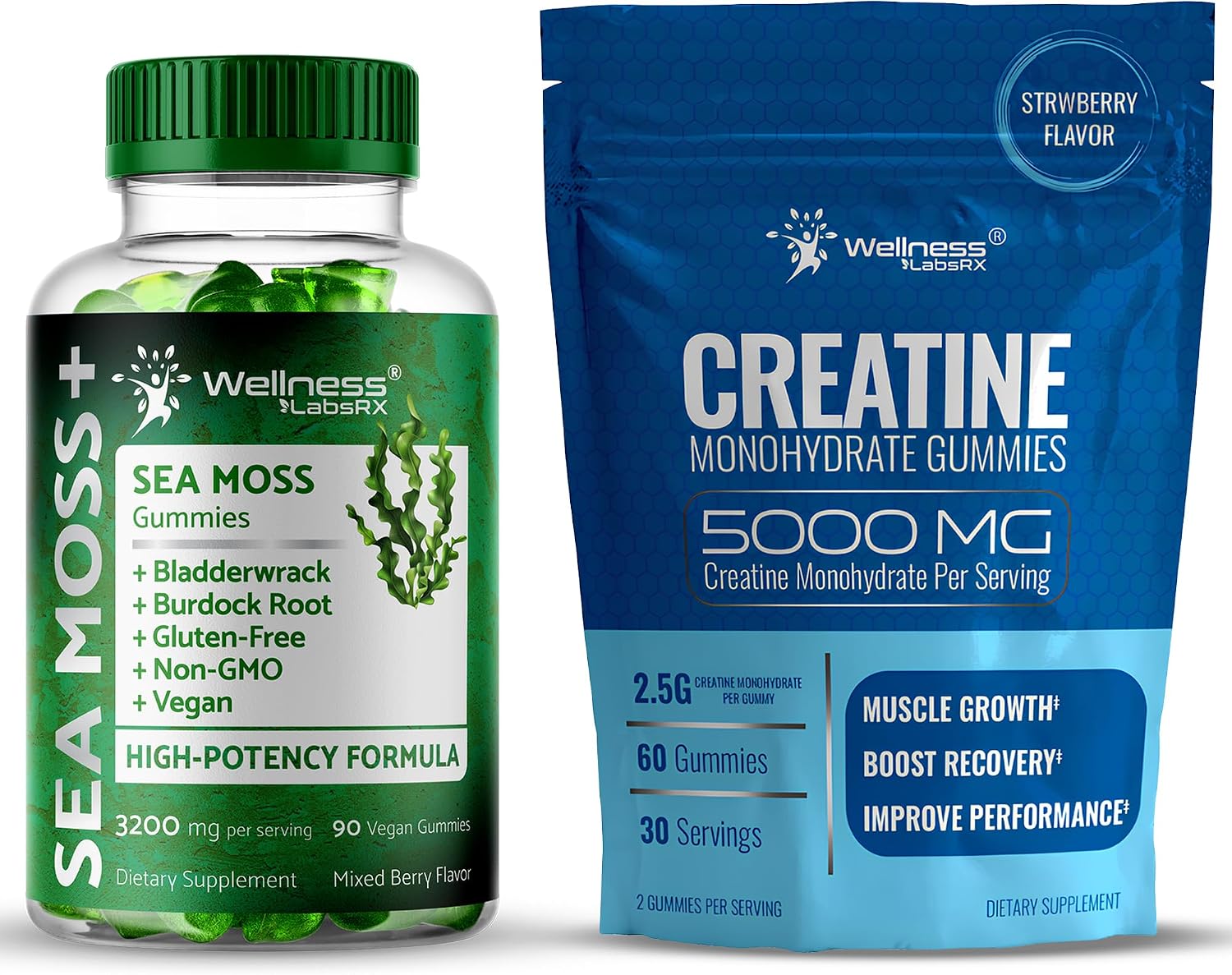 WELLNESS LABSRX Creatine Gummies 5000mg - Sea Moss Gummies 3200mg | Bundle - PrimeBioHealth - canada supplements