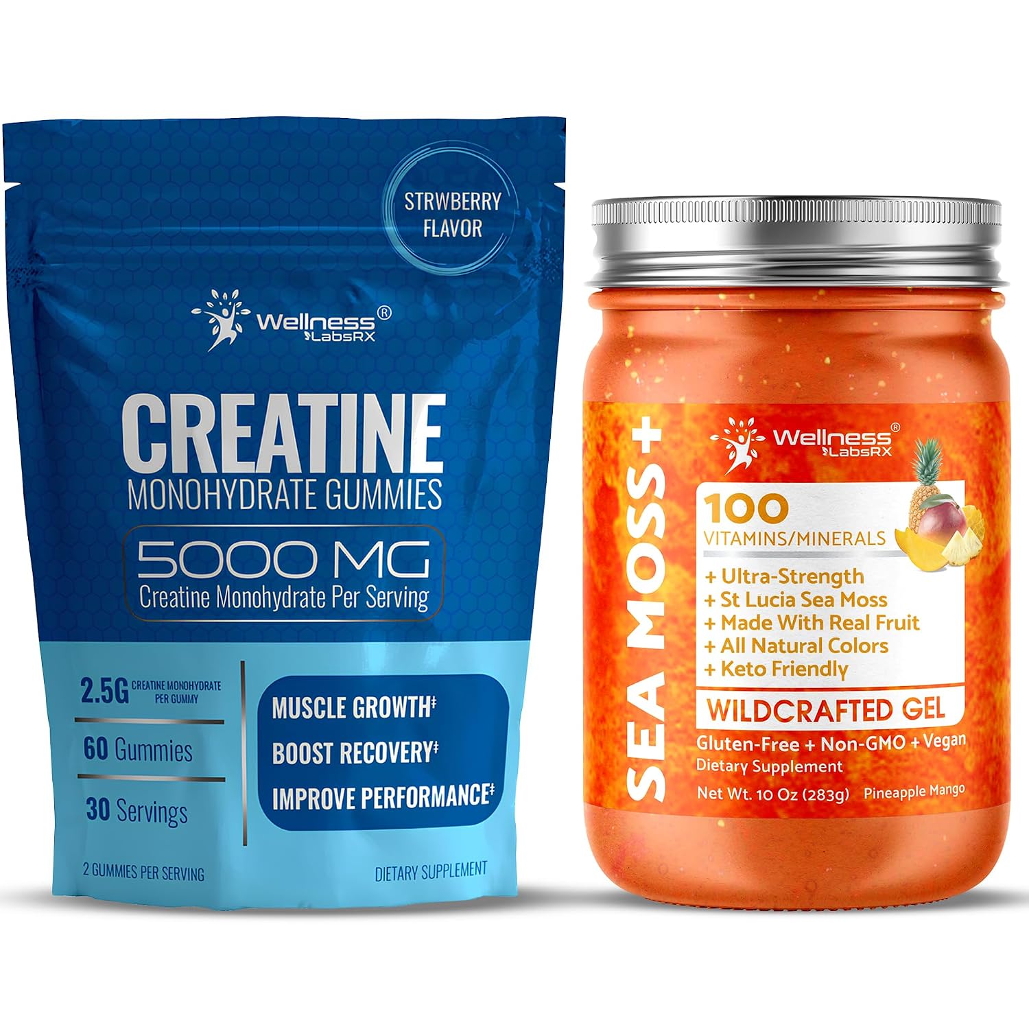 WELLNESS LABSRX Irish Sea Moss Gel Pineapple Mango Flavor - Creatine Gummies 5000mg | Bundle - PrimeBioHealth - canada supplements