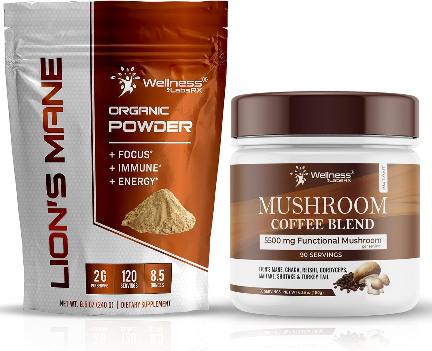 WELLNESS LABSRX Lions Mane Powder 2000mg - Mushroom Coffee Blend | Bundle - PrimeBioHealth - canada supplements