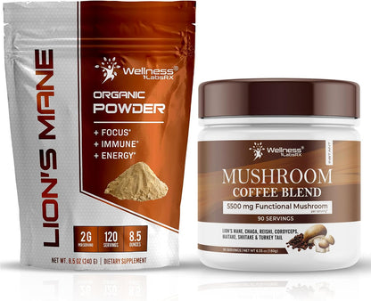 WELLNESS LABSRX Lions Mane Powder 2000mg - Mushroom Coffee Blend | Bundle - PrimeBioHealth - canada supplements