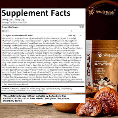 WELLNESS LABSRX Lions Mane Powder 2000mg - Mushroom Powder 25 in 1 2000mg | Bundle - PrimeBioHealth - canada supplements