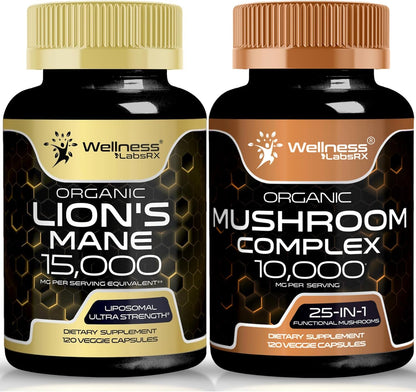 WELLNESS LABSRX Lions Mane Supplement Capsules and Mushroom Capsules | Bundle - PrimeBioHealth - canada supplements