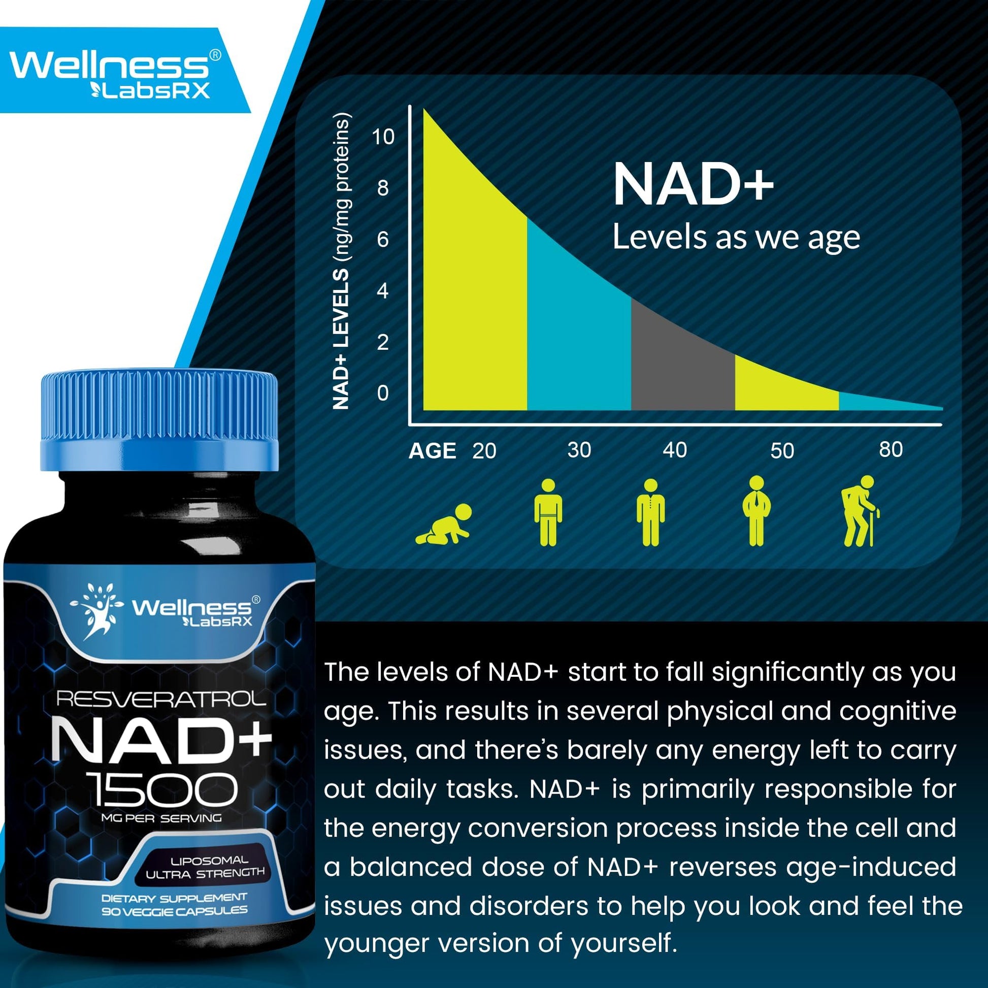 Wellness LABSRX Liposomal NAD Supplement, 1500mg - USA Made, NAD Resveratrol Supplement for Women and Men, NAD+ Support Cellular Health - PrimeBioHealth - canada supplements