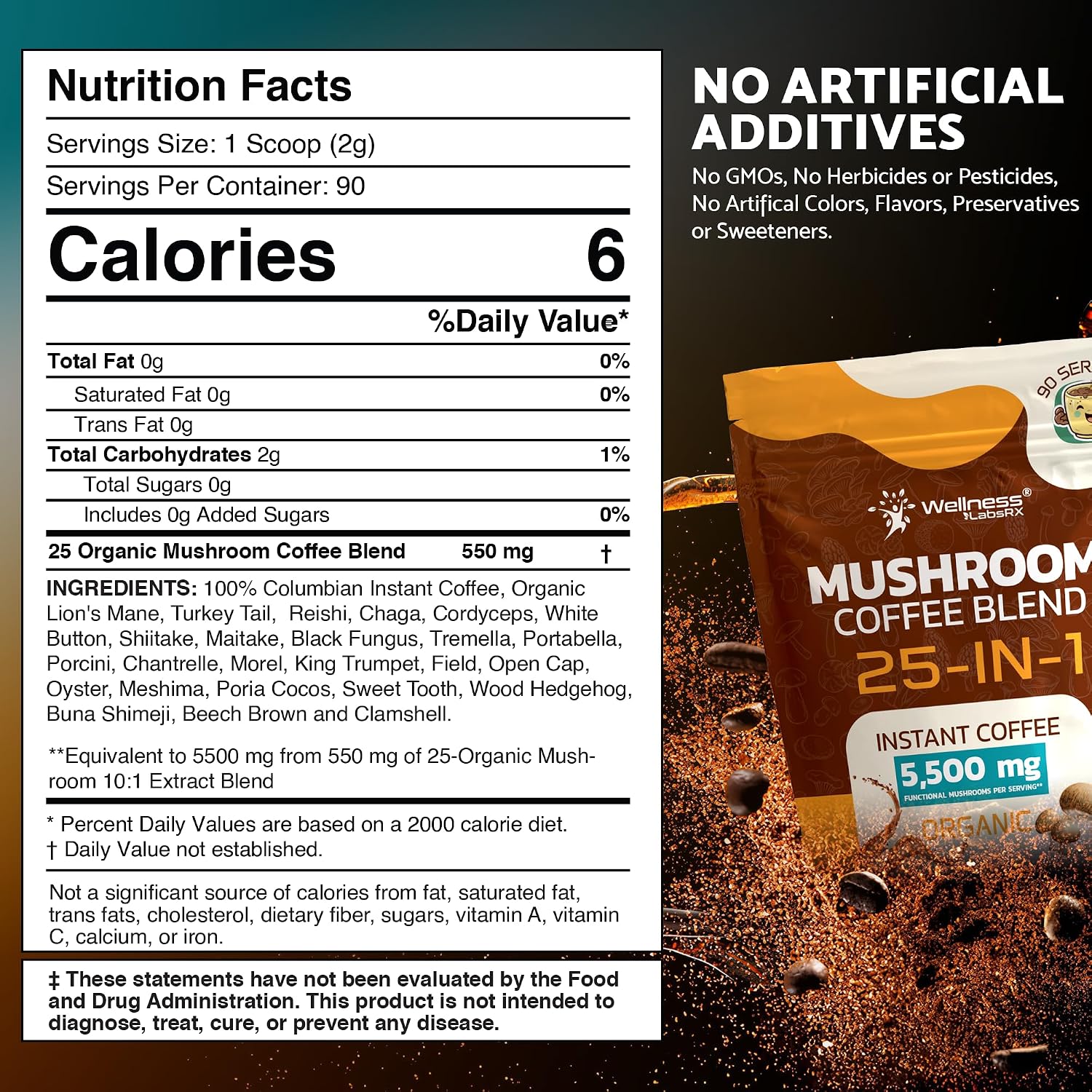 WELLNESS LABSRX Mushroom Coffee 25-in-1 with Instant Mushroom Coffee Blend 5500mg | Bundle - PrimeBioHealth - canada supplements