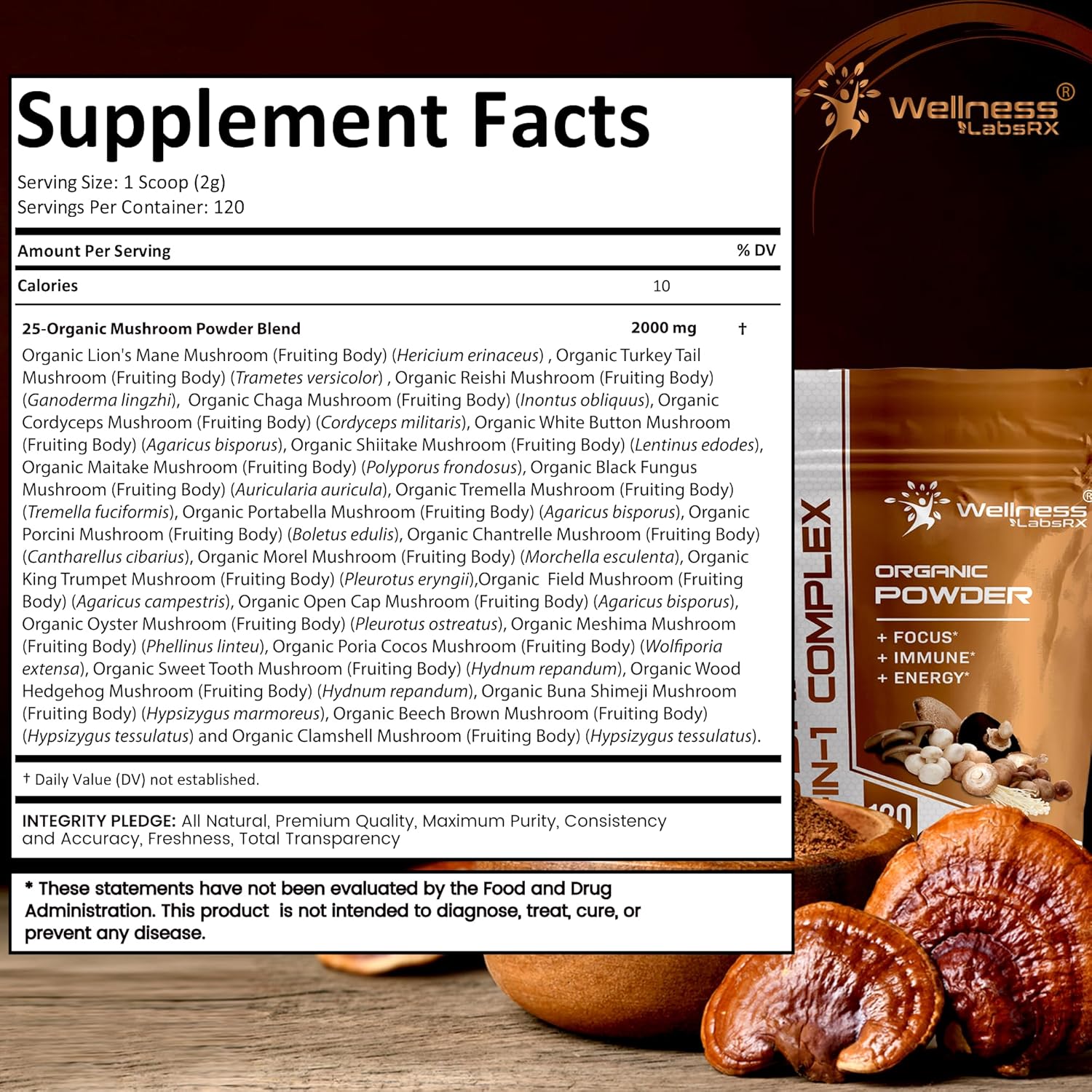 WELLNESS LABSRX Mushroom Powder 2000mg - Mushroom Coffee Blend 5500mg | Bundle - PrimeBioHealth - canada supplements