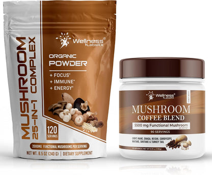 WELLNESS LABSRX Mushroom Powder 2000mg - Mushroom Coffee Blend 5500mg | Bundle - PrimeBioHealth - canada supplements