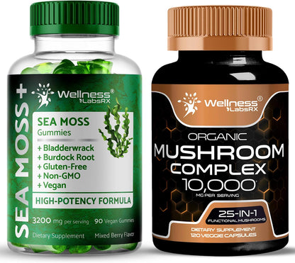 WELLNESS LABSRX Mushroom Supplement Capsules - Sea Moss Gummies | Bundle - PrimeBioHealth - canada supplements