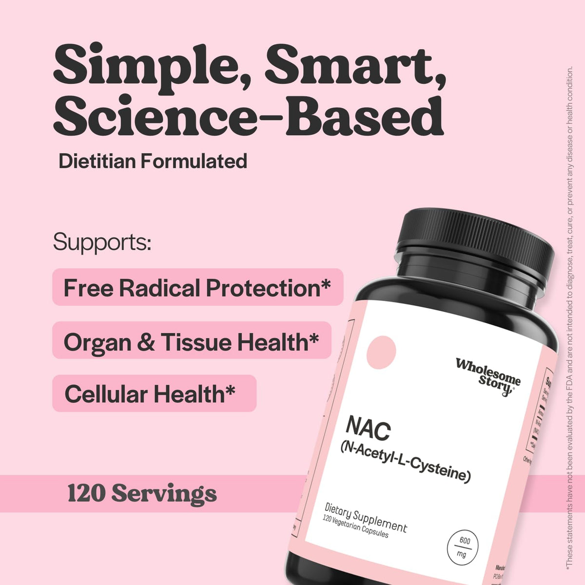 Wholesome Story NAC Supplement N Acetyl Cysteine 600 mg | Liver, Lung & Fertility Support | 120 Capsules | 120 Serving Supply - PrimeBioHealth - canada supplements