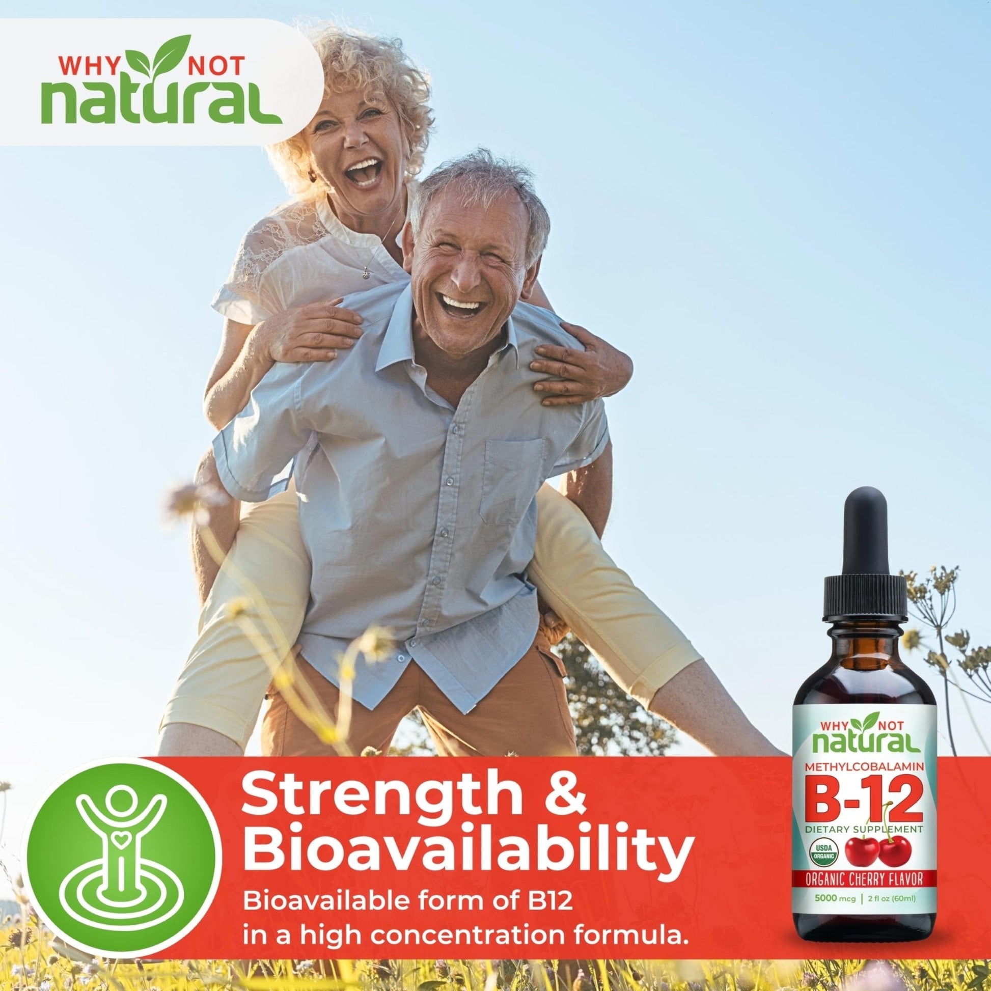 Why Not Natural Organic Vitamin B12 Liquid - Sublingual Extra Strength 60 x 5000 mcg Methylcobalamin Drops, Vegan, - PrimeBioHealth - canada supplements