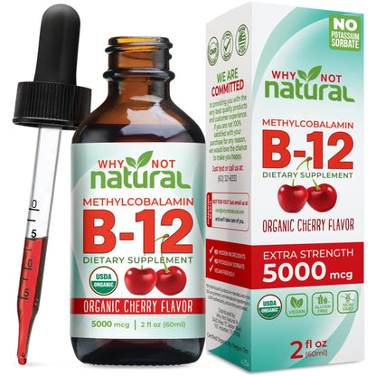 Why Not Natural Organic Vitamin B12 Liquid - Sublingual Extra Strength 60 x 5000 mcg Methylcobalamin Drops, Vegan, - PrimeBioHealth - canada supplements