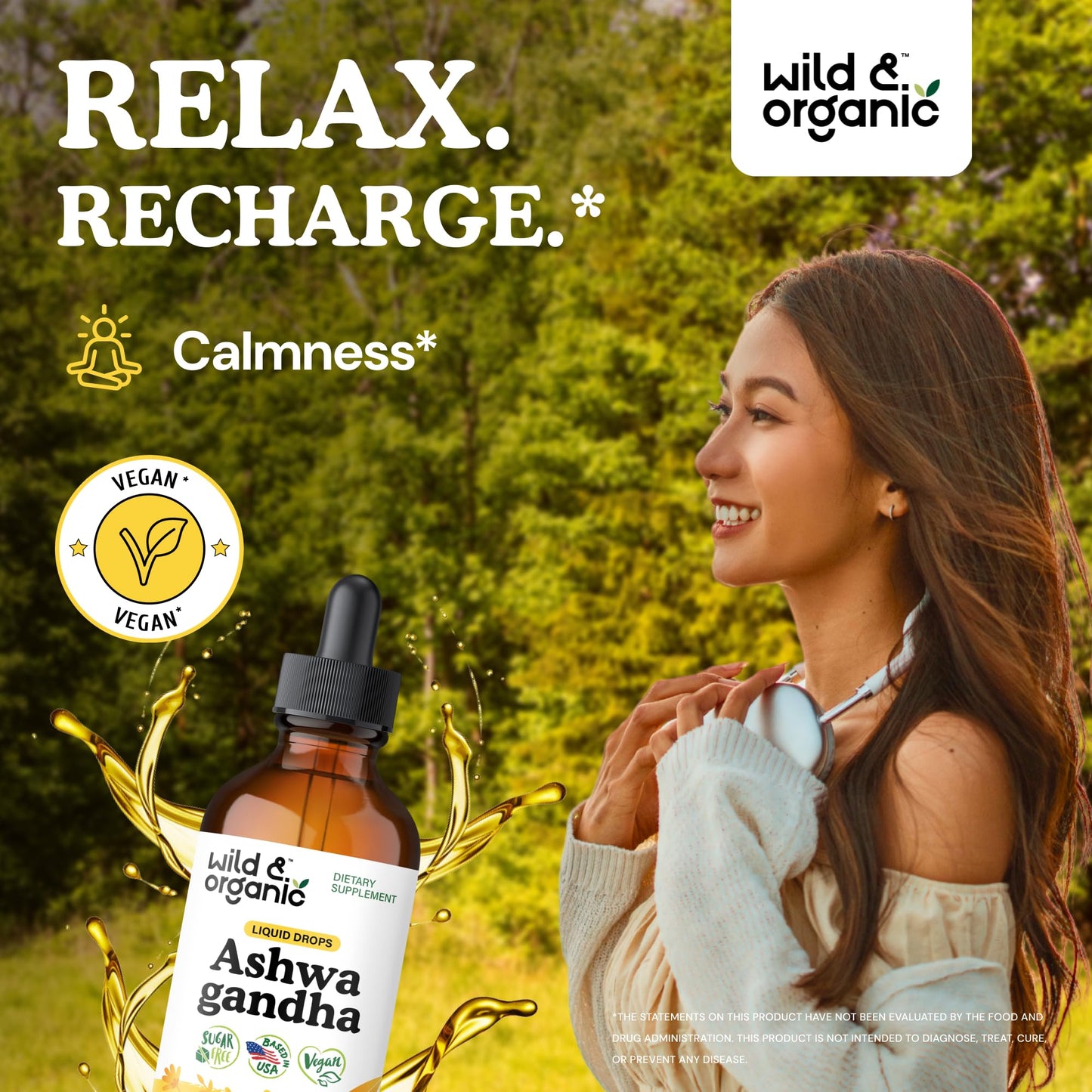 Wild & Organic Ashwagandha Drops - Mood Support & Positive Energy - 500 mg Ashwagandha for Women & Men - Add to Tea Liquid Extract for Relaxation - Non-GMO, Sugar & Alcohol-Free Tincture - 4 fl oz - PrimeBioHealth - canada supplements