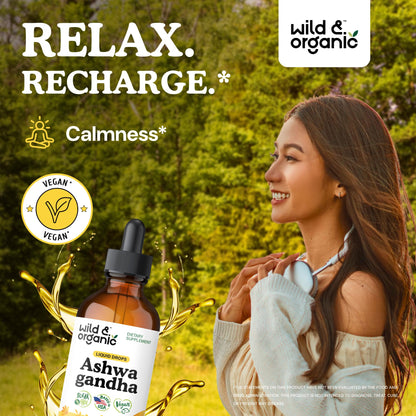 Wild & Organic Ashwagandha Drops - Mood Support & Positive Energy - 500 mg Ashwagandha for Women & Men - Add to Tea Liquid Extract for Relaxation - Non-GMO, Sugar & Alcohol-Free Tincture - 4 fl oz - PrimeBioHealth - canada supplements