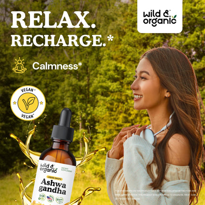 Wild & Organic Ashwagandha Drops - Mood Support & Positive Energy - 500 mg Ashwagandha for Women & Men - Add to Tea Liquid Extract for Relaxation - Non-GMO, Sugar & Alcohol-Free Tincture - 4 fl oz - PrimeBioHealth - canada supplements