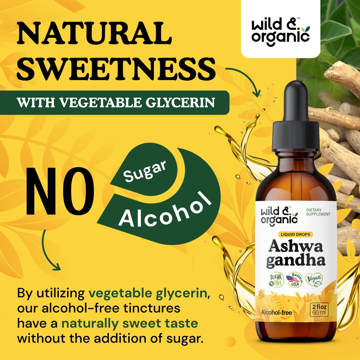 Wild & Organic Ashwagandha Drops - Mood Support & Positive Energy - 500 mg Ashwagandha for Women & Men - Add to Tea Liquid Extract for Relaxation - Non-GMO, Sugar & Alcohol-Free Tincture - 4 fl oz - PrimeBioHealth - canada supplements