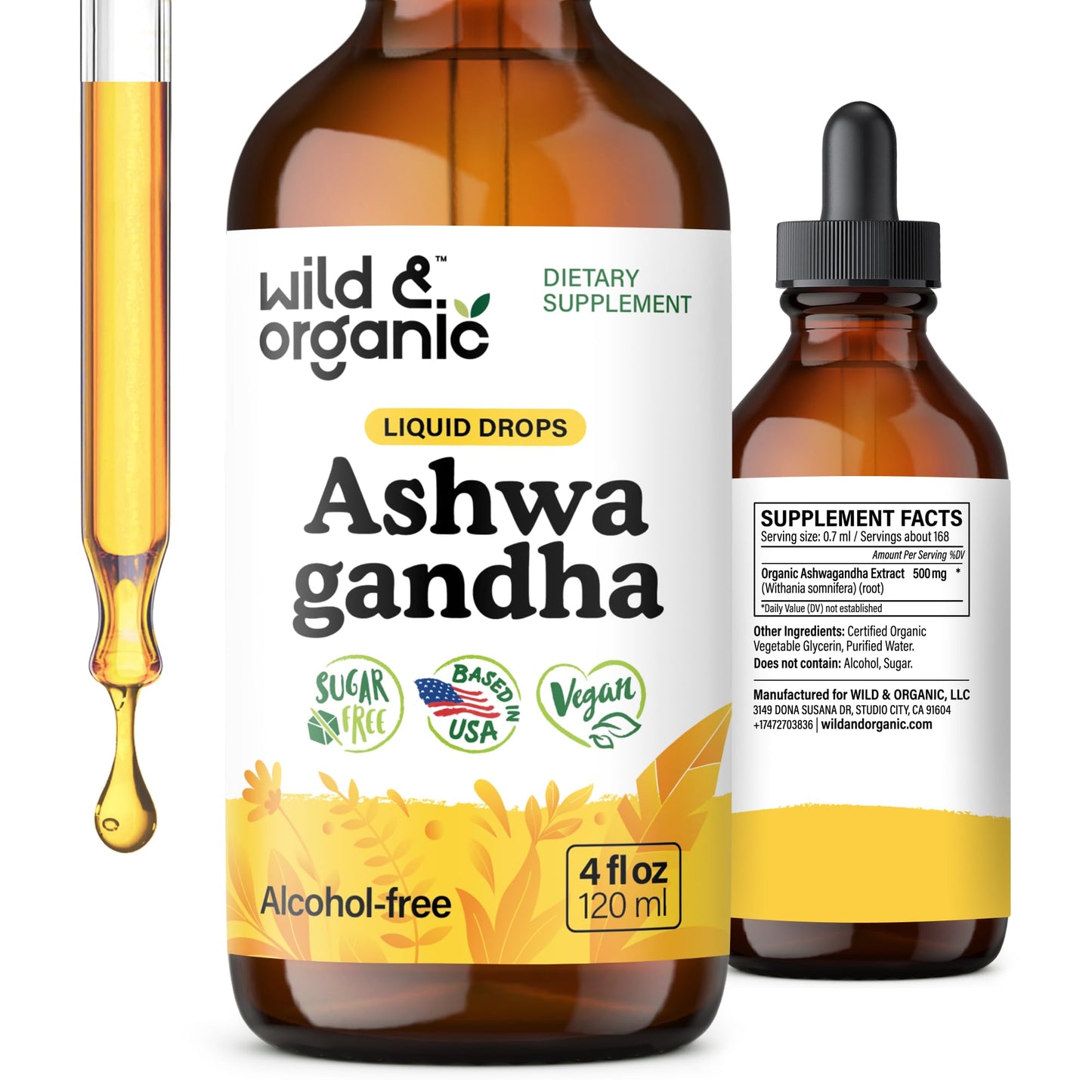 Wild & Organic Ashwagandha Drops - Mood Support & Positive Energy - 500 mg Ashwagandha for Women & Men - Add to Tea Liquid Extract for Relaxation - Non-GMO, Sugar & Alcohol-Free Tincture - 4 fl oz - PrimeBioHealth - canada supplements