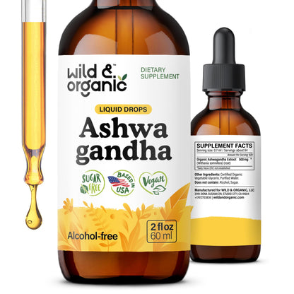 Wild & Organic Ashwagandha Drops - Mood Support & Positive Energy - 500 mg Ashwagandha for Women & Men - Add to Tea Liquid Extract for Relaxation - Non-GMO, Sugar & Alcohol-Free Tincture - 4 fl oz - PrimeBioHealth - canada supplements