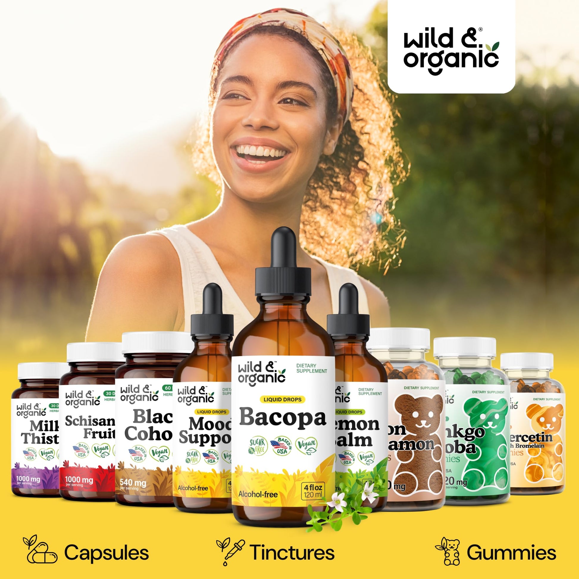 Wild & Organic Bacopa Monnieri Supplement - Brain & Focus Support - Bacopa Extract Liquid Drops - Brahmi Herb Tincture to Add to Tea - 5-Month Supply - Vegan, Sugar & Alcohol-Free - 4 fl oz - PrimeBioHealth - canada supplements