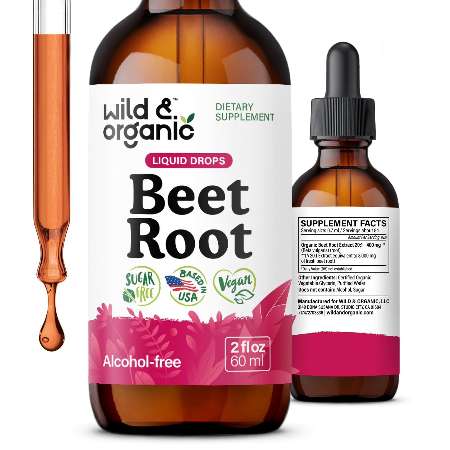 Wild & Organic Beet Root Extract Drops - Energy Support - Liquid Red Beets Supplements - 400 mg per Serving - Mix with Powder - Vegan, Sugar & Alcohol - 4 fl oz - PrimeBioHealth - canada supplements