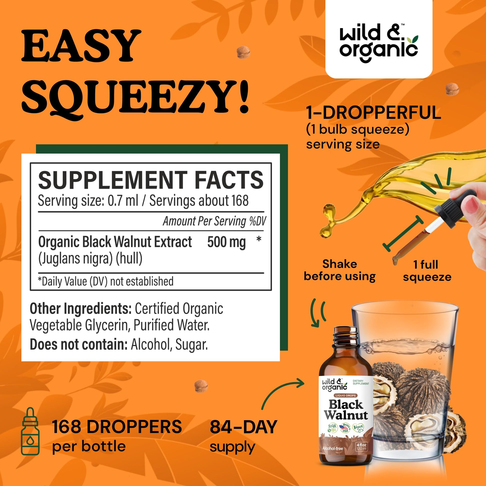 Wild & Organic Black Walnut Hull Tincture - Cleanse & Gut Support - Black Walnut Extract Supplement - Fast Absorption Liquid Drops - Add to Tea & Mix with Powder - Without Alcohol & Sugar - 4 fl oz - PrimeBioHealth - canada supplements