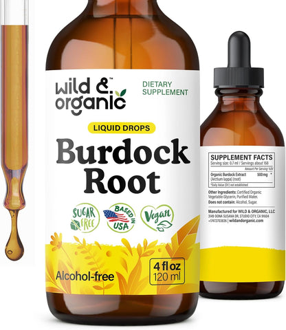 Wild & Organic Burdock Root Tincture - Antioxidant, Detox & Lymphatic Support - Burdock Root Extract Drops - Arctium Lappa Herb Supplement - Add to Tea - Vegan, Sugar & Alcohol-Free - 4 fl oz - PrimeBioHealth - canada supplements