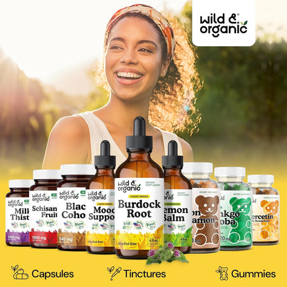 Wild & Organic Burdock Root Tincture - Antioxidant, Detox & Lymphatic Support - Burdock Root Extract Drops - Arctium Lappa Herb Supplement - Add to Tea - Vegan, Sugar & Alcohol-Free - 4 fl oz - PrimeBioHealth - canada supplements