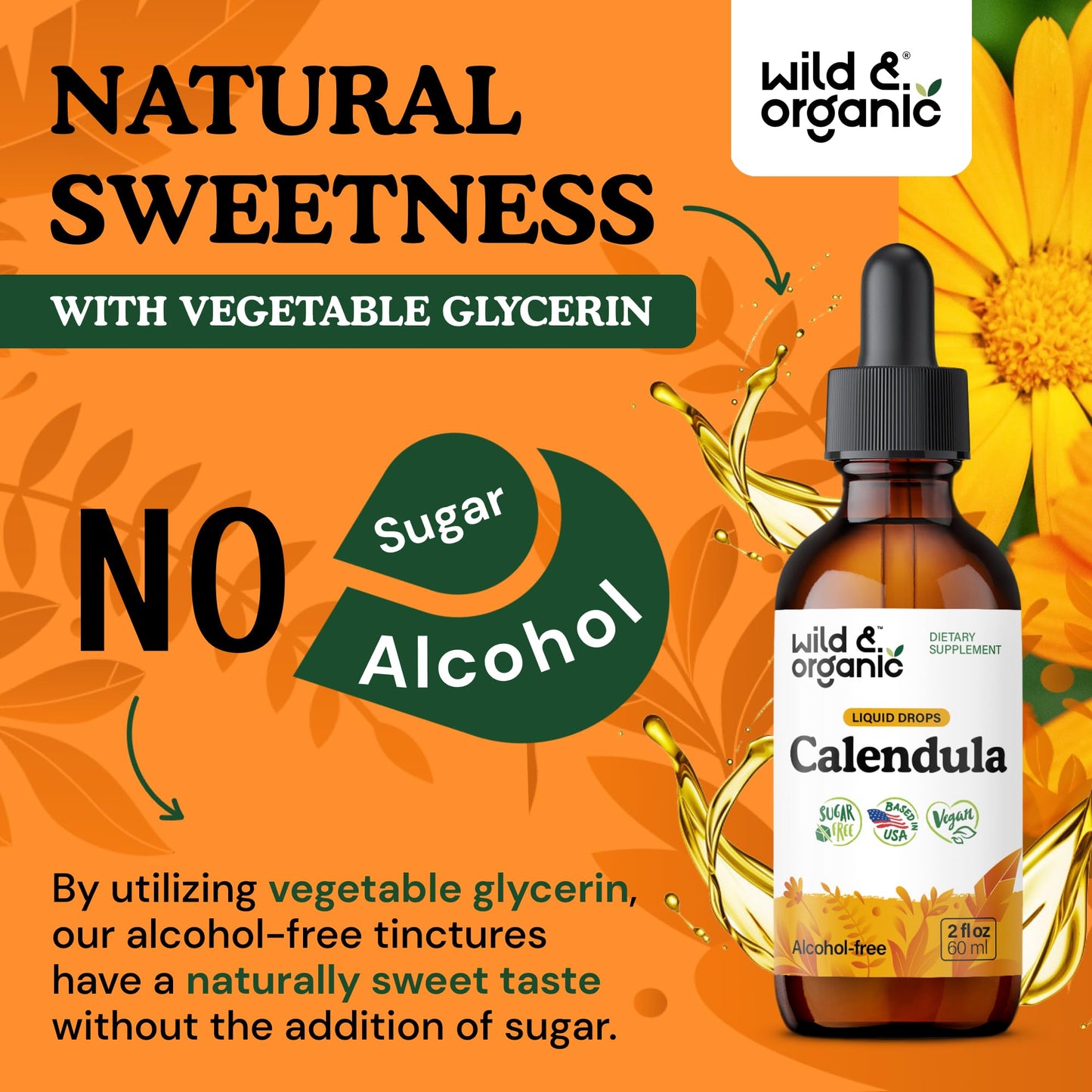 Wild & Organic Calendula Flowers Supplement - Antioxidant, Immune & Skin Support - Add to Tea Extract Drops - Calendula Herb Tincture - Vegan, Alcohol & Sugar-Free - 4 fl oz - PrimeBioHealth - canada supplements
