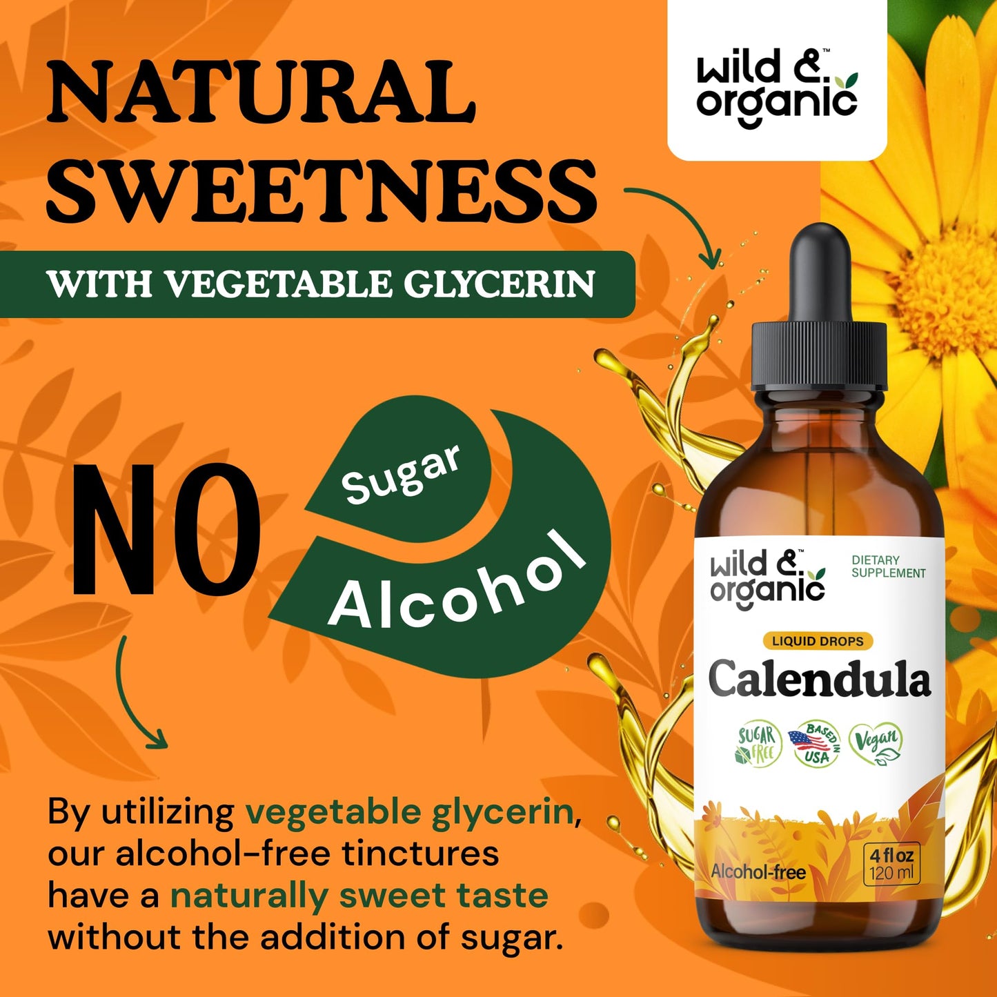 Wild & Organic Calendula Flowers Supplement - Antioxidant, Immune & Skin Support - Add to Tea Extract Drops - Calendula Herb Tincture - Vegan, Alcohol & Sugar-Free - 4 fl oz - PrimeBioHealth - canada supplements