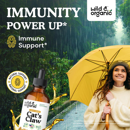 Wild & Organic Cats Claw Herb Supplement - Immune Support - Pure Cats Claw Tincture - Add to Tea Liquid Drops - Uncaria Tomentosa Bark - Vegan, Sugar & Alcohol-Free - 4 fl oz - PrimeBioHealth - canada supplements