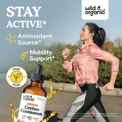 Wild & Organic Ceylon Cinnamon Supplements 500mg - Antioxidant Support - Ceylon Cinnamon Drops - Add to Tea Liquid Extract - Cinnamomum Verum Bark - Unflavored, Sugar & Alcohol-Free Tincture - 4 fl oz - PrimeBioHealth - canada supplements