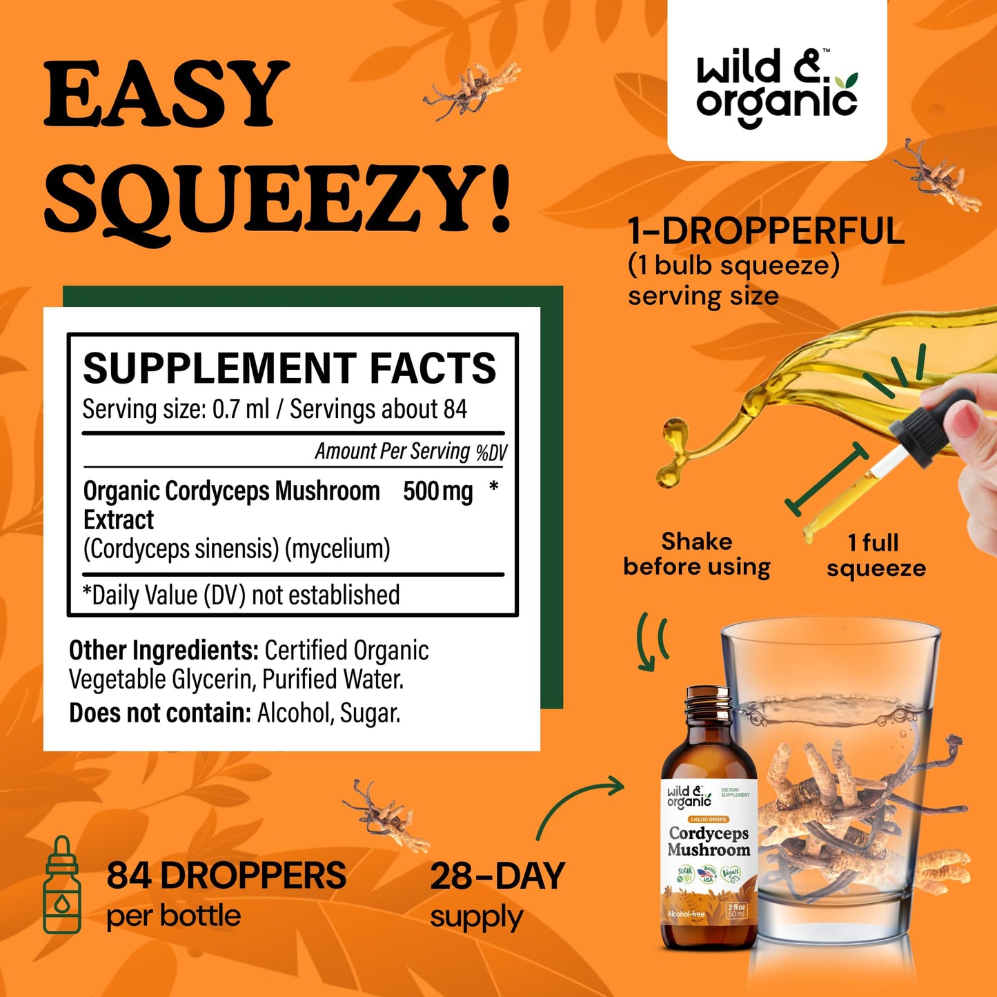 Wild & Organic Cordyceps Mushroom Tincture - Energy & Immune Support - Cordyceps Sinensis Extract Supplement - Liquid Mushroom Drops - Add to Tea & Mix with Powder - Sugar & Alcohol-Free - 4 fl oz - PrimeBioHealth - canada supplements