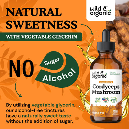 Wild & Organic Cordyceps Mushroom Tincture - Energy & Immune Support - Cordyceps Sinensis Extract Supplement - Liquid Mushroom Drops - Add to Tea & Mix with Powder - Sugar & Alcohol-Free - 4 fl oz - PrimeBioHealth - canada supplements