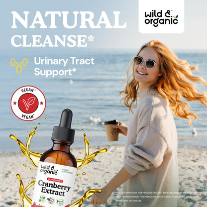 Wild & Organic Cranberry Concentrate Liquid Drops - Urinary Tract Support with Cranberry Supplement for Women & Men - 500 mg Extract per Serving - Vegan, Sugar & Alcohol-Free - 4 fl oz - PrimeBioHealth - canada supplements