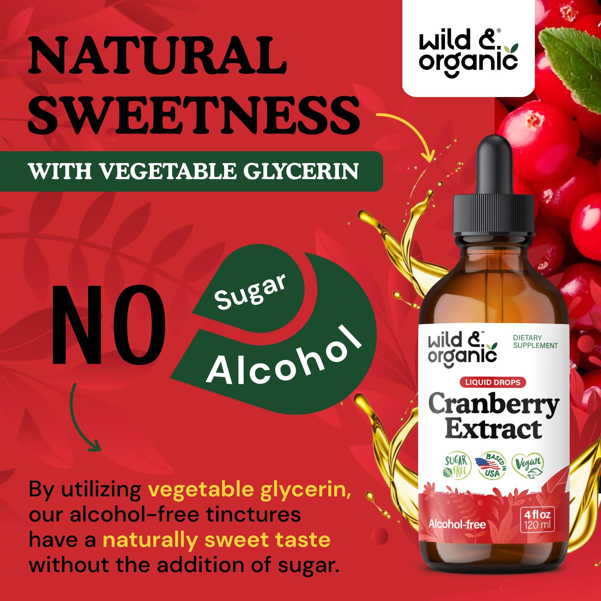 Wild & Organic Cranberry Concentrate Liquid Drops - Urinary Tract Support with Cranberry Supplement for Women & Men - 500 mg Extract per Serving - Vegan, Sugar & Alcohol-Free - 4 fl oz - PrimeBioHealth - canada supplements