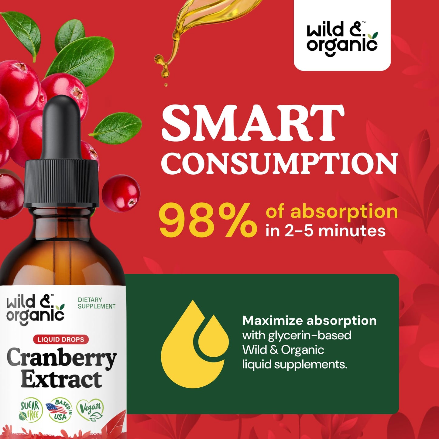 Wild & Organic Cranberry Concentrate Liquid Drops - Urinary Tract Support with Cranberry Supplement for Women & Men - 500 mg Extract per Serving - Vegan, Sugar & Alcohol-Free - 4 fl oz - PrimeBioHealth - canada supplements