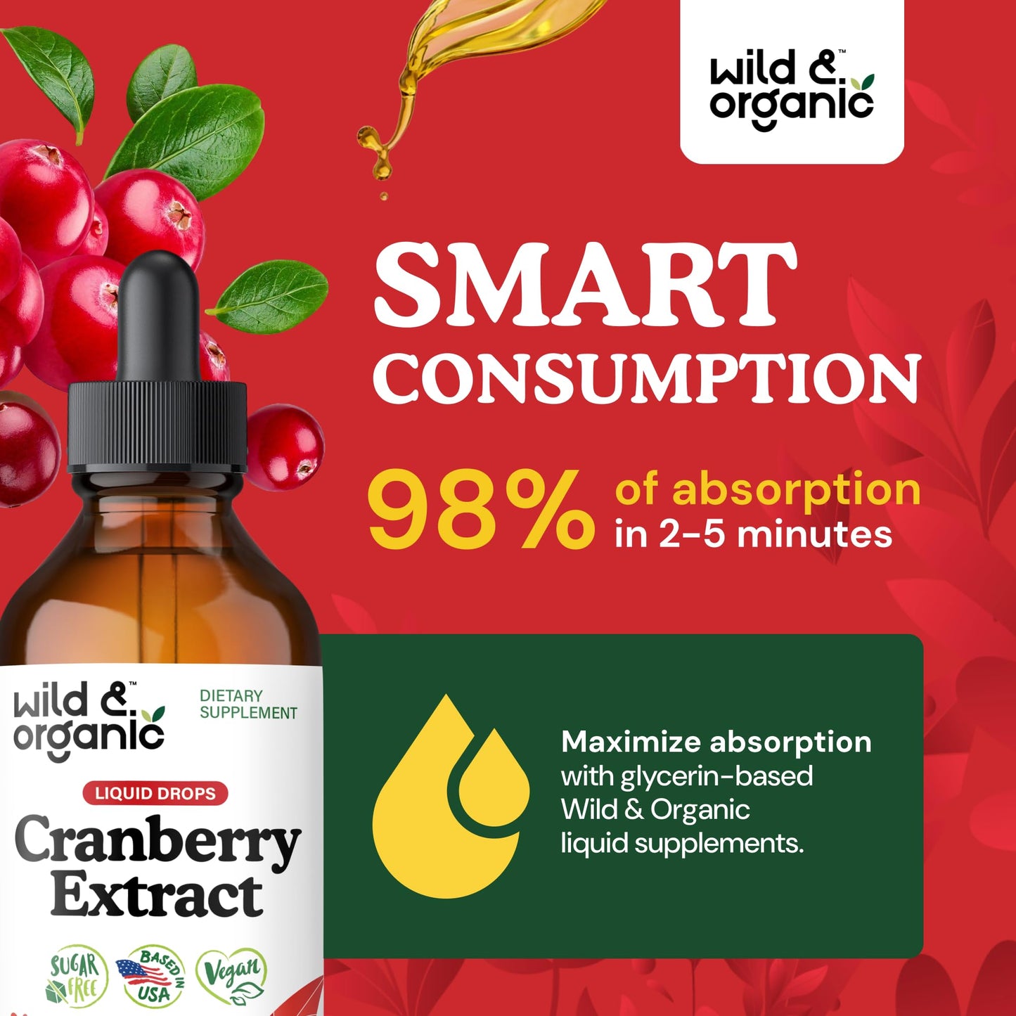 Wild & Organic Cranberry Concentrate Liquid Drops - Urinary Tract Support with Cranberry Supplement for Women & Men - 500 mg Extract per Serving - Vegan, Sugar & Alcohol-Free - 4 fl oz - PrimeBioHealth - canada supplements